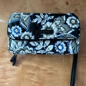 Vera Bradley Floral Black, Blue, and White Wristlet